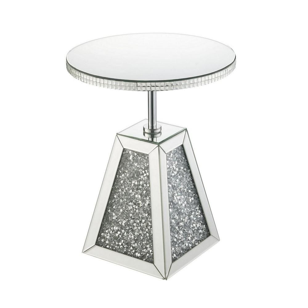 20" Round Mirrored Accent Table with Pedestal Base, Silver By Casagear Home