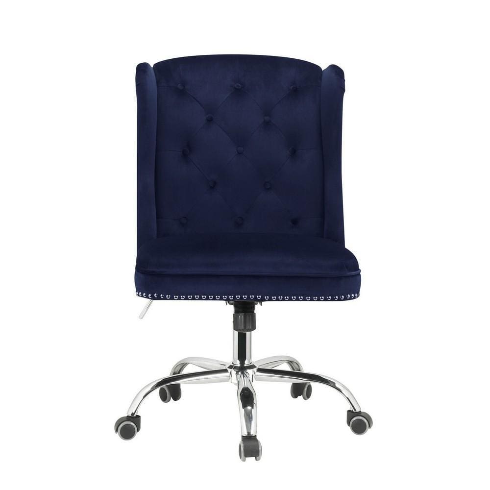 Velvet Upholstered Armless Swivel Tufted Office Chair Blue By Casagear Home BM225735