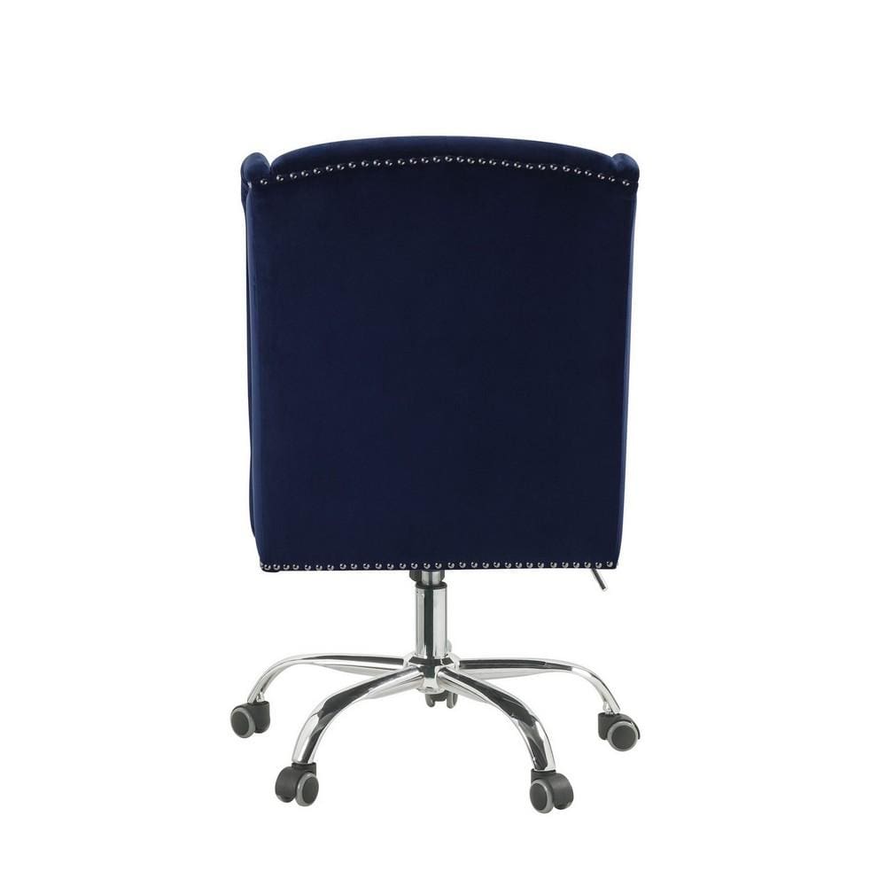 Velvet Upholstered Armless Swivel Tufted Office Chair Blue By Casagear Home BM225735