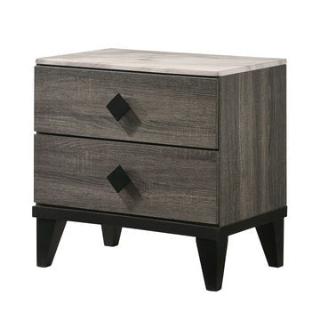 2 Drawer Wooden Nightstand with Diamond Metal Knobs, Gray and Black By Casagear Home