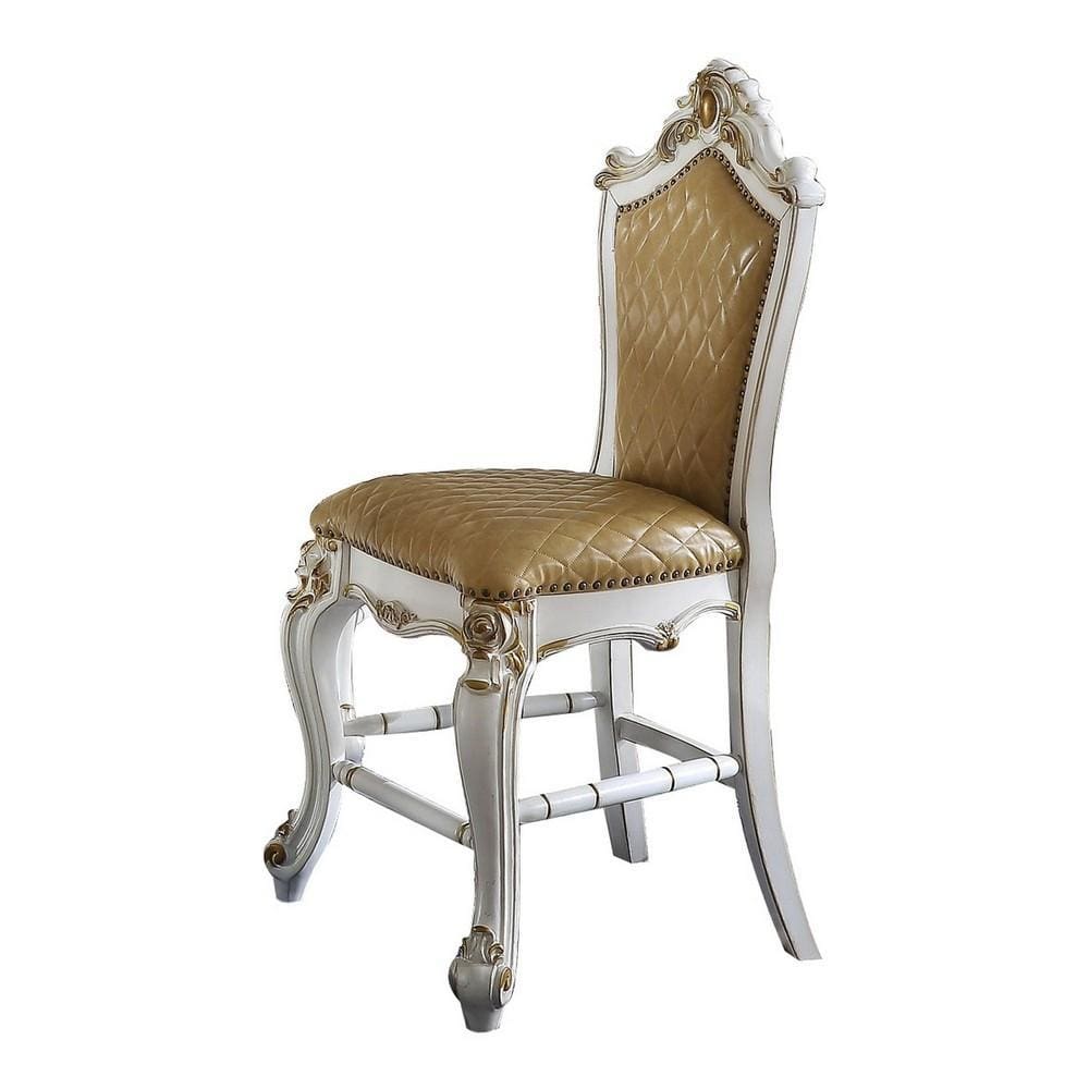 Carved Leatherette Counter Height Chair,Set of 2,White & Beige By Casagear Home