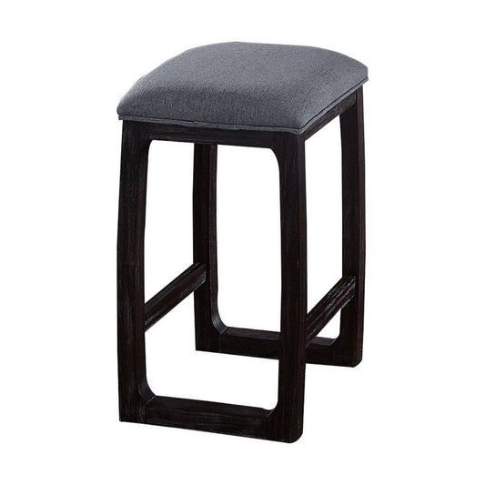 Wooden Counter Height Stool with Fabric Upholstered Seat, Gray and Brown By Casagear Home