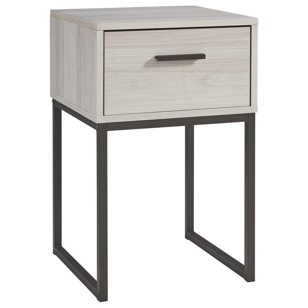 Single Drawer Wooden Nightstand with Grain Details, Antique White and Gray By Casagear Home