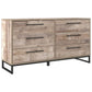 6 Drawer Wooden Dresser with Metal Legs, Washed Brown and Black By Casagear Home
