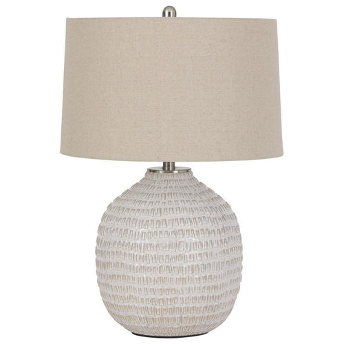 Table Lamp | Textured Ceramic Frame | Fabric Shade | Beige & White