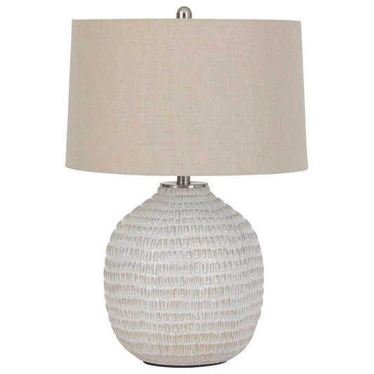 Table Lamp | Textured Ceramic Frame | Fabric Shade | Beige & White