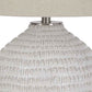Textured Ceramic Frame Table Lamp with Fabric Shade Beige and White By Casagear Home BM226099