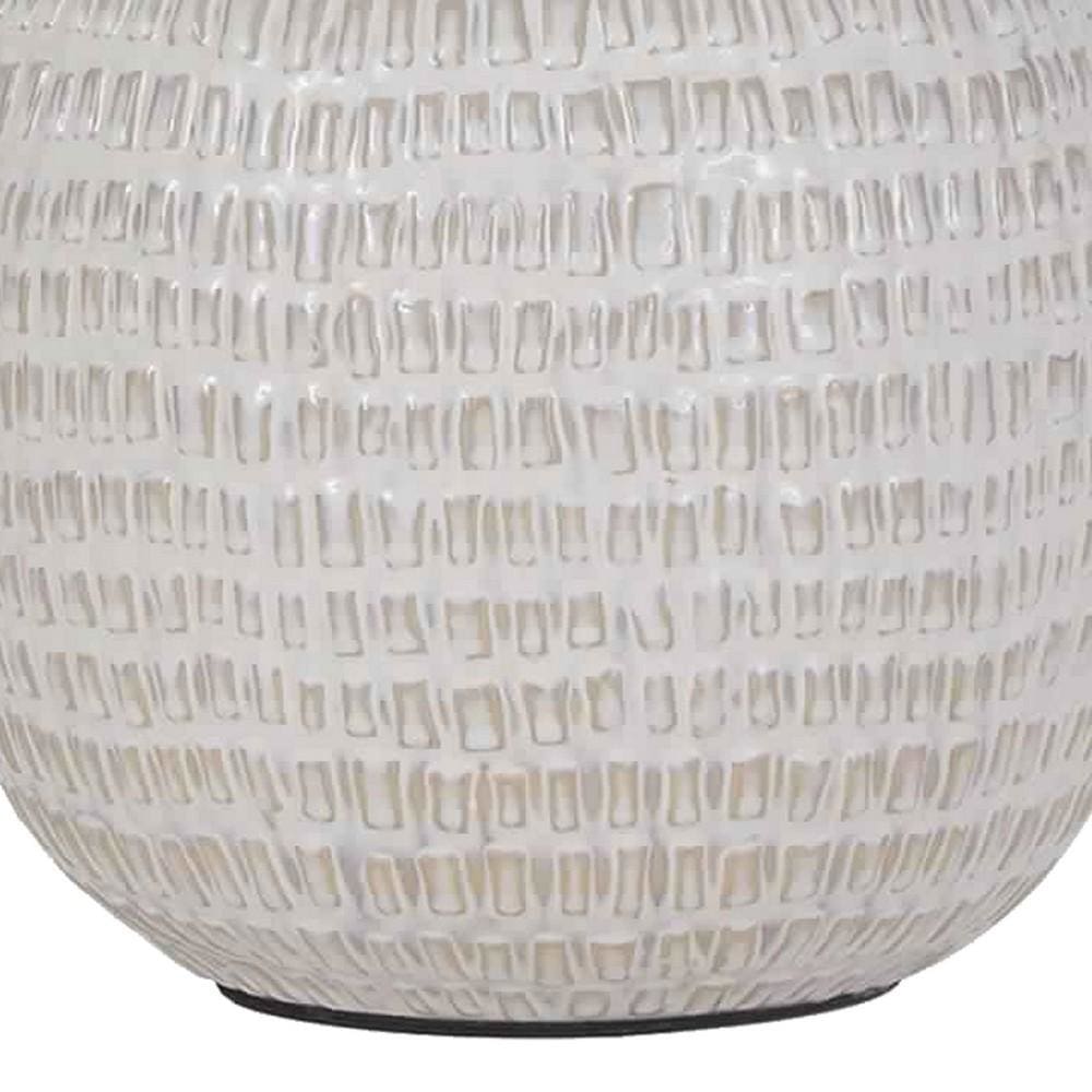 Textured Ceramic Frame Table Lamp with Fabric Shade Beige and White By Casagear Home BM226099