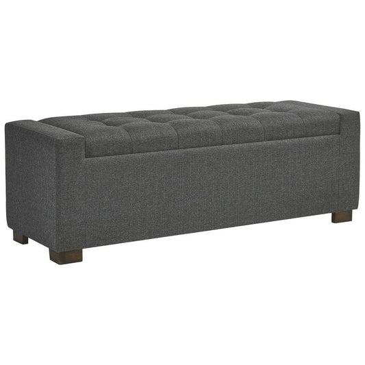 Storage Bench | Fabric Tufted Seat | Block Feet | Dark Gray
