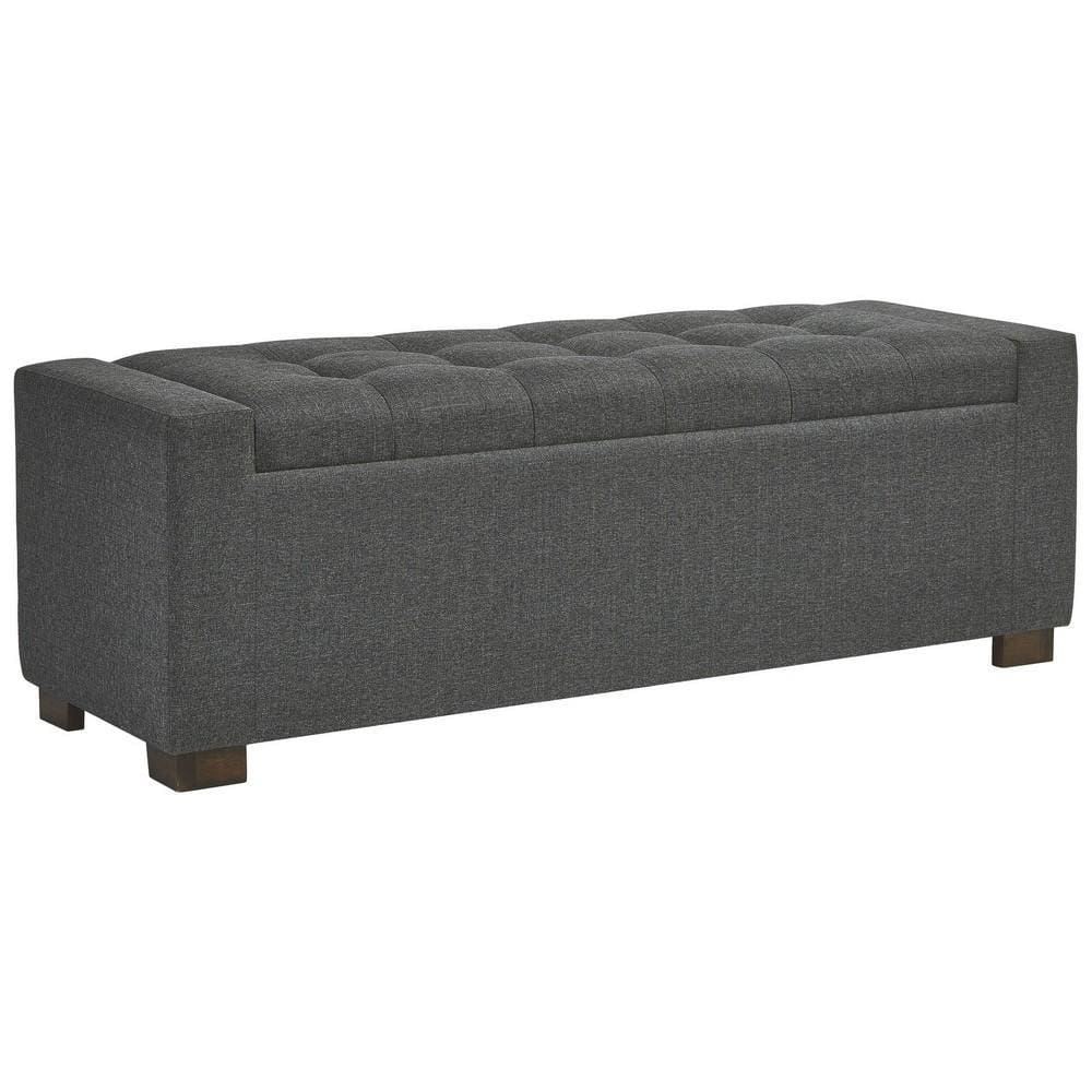 Fabric Tufted Seat Storage Bench with Block Feet, Dark Gray By Casagear Home