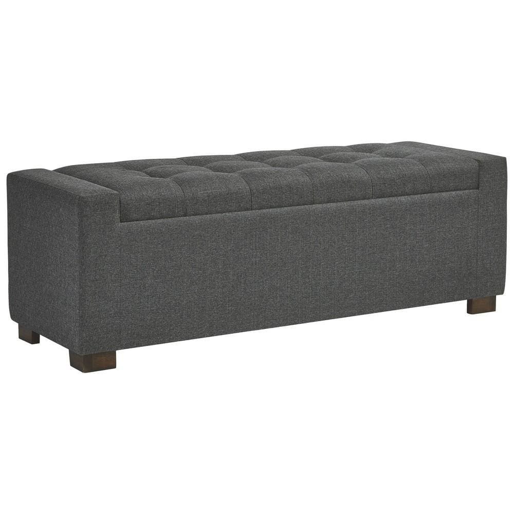 Storage Bench | Fabric Tufted Seat | Block Feet | Dark Gray