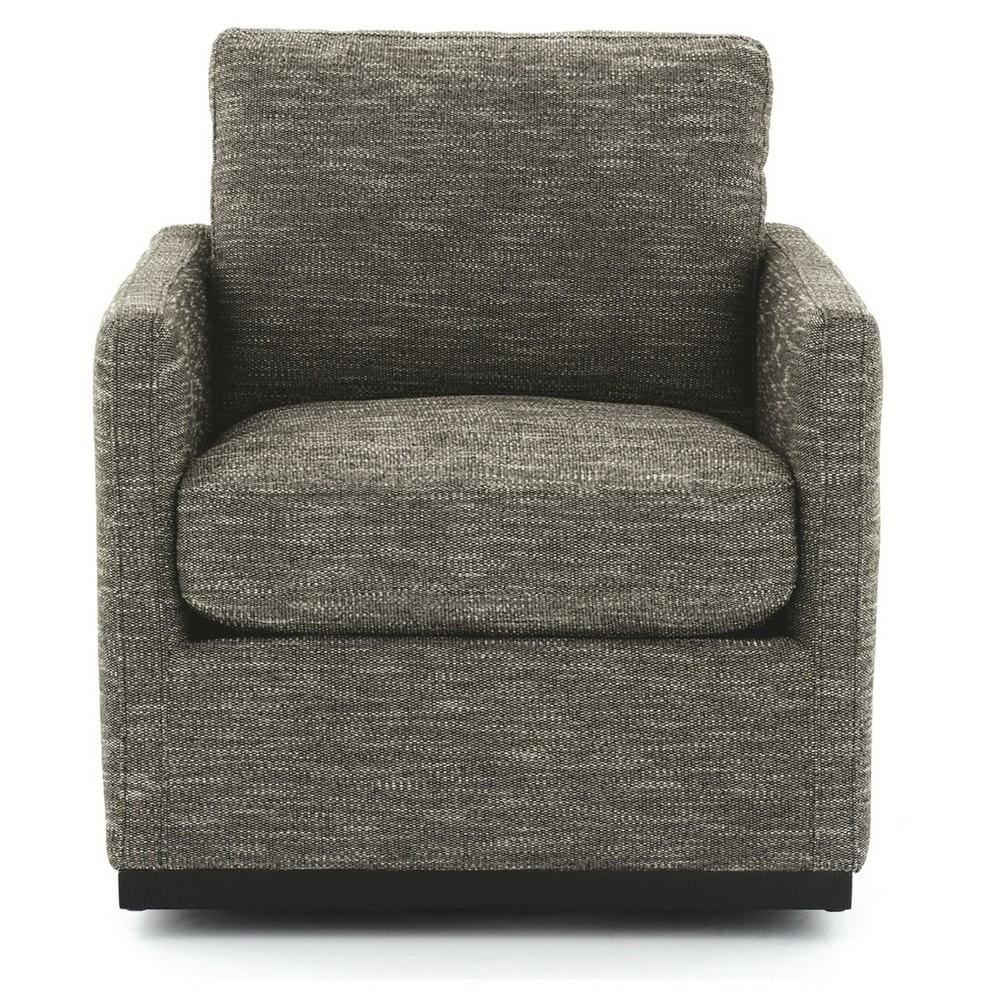 Swivel Fabric Upholstered Accent Chair with Track Arms and Trim Base Gray By Casagear Home BM226160