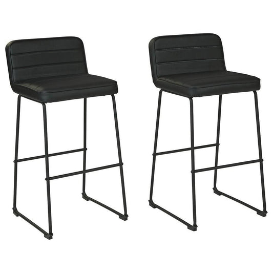 40 Inch Channel Stitched Leatherette Barstool with Sled Base,Set of 2,Black By Casagear Home
