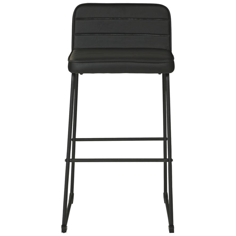 40 Inch Channel Stitched Leatherette Barstool with Sled Base,Set of 2,Black By Casagear Home BM226192