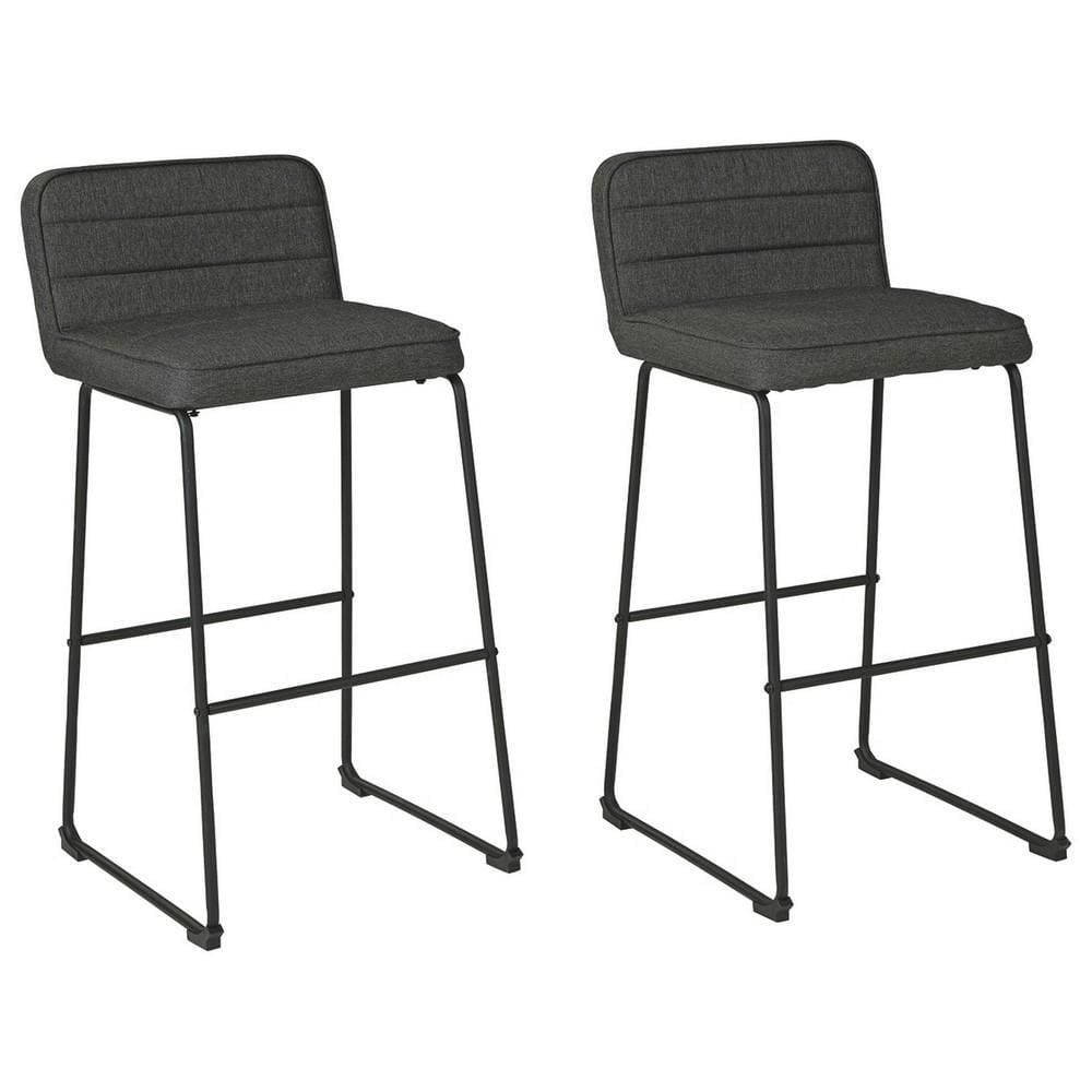 40 Inch Channel Stitched Low Fabric Barstool with Sled Base, Set of 2, Gray By Casagear Home
