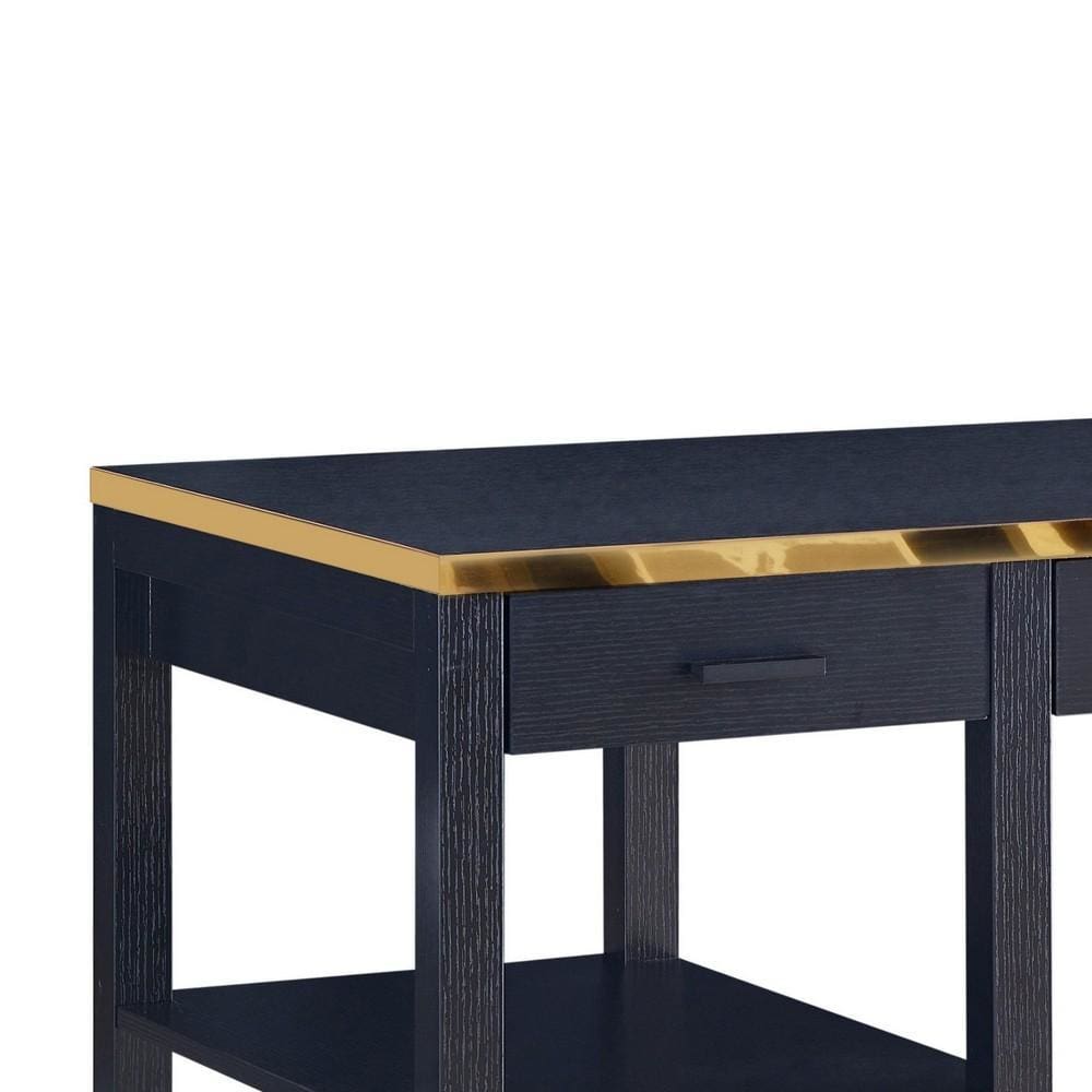 2 Drawer Rectangular Desk with 2 Open Shelves Black and Gold By Casagear Home BM226198