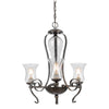 Chandelier | 3 Bulb | Scrolled Metal Frame | Gray & Clear Glass