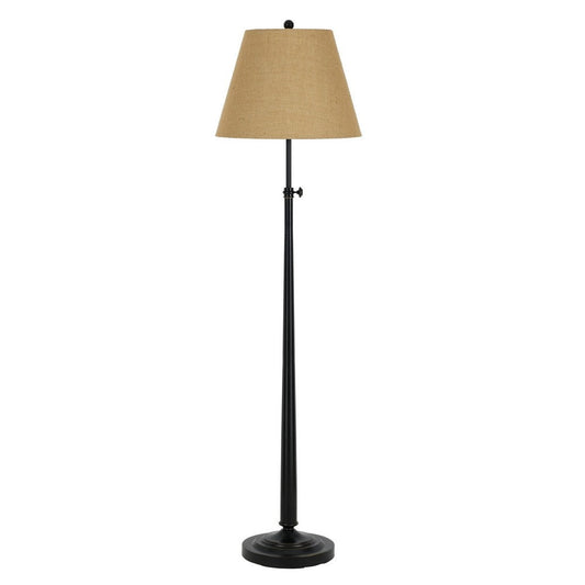 Tubular Metal Floor Lamp with Adjustable Height Mechanism, Black and Beige By Casagear Home