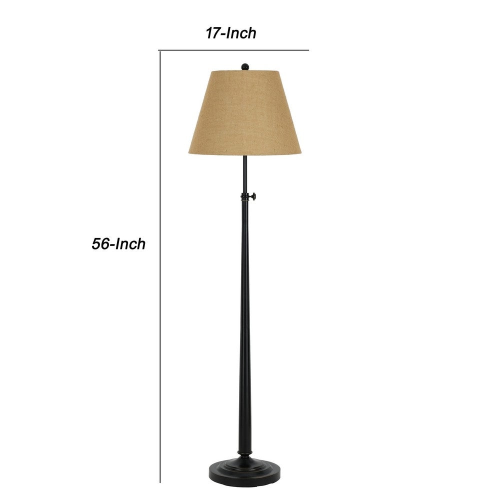 Tubular Metal Floor Lamp with Adjustable Height Mechanism Black and Beige By Casagear Home BM226328