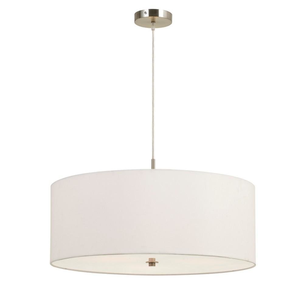 12" 3 Bulb Drum Shade Pendant Fixture with Diffuser, White By Casagear Home