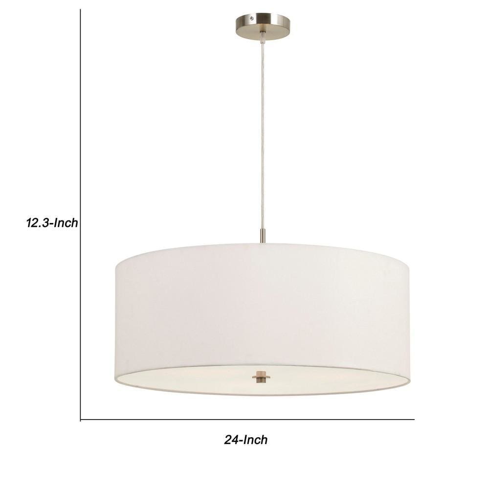 12 3 Bulb Drum Shade Pendant Fixture with Diffuser White By Casagear Home BM226334