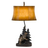 3 Way Resin Body Table Lamp with Forest and Bear Design, Brown and Black By Casagear Home