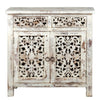 2 Door and 2 Drawer Hand Carved Wooden Frame Buffet Antique White By Casagear Home BM226359