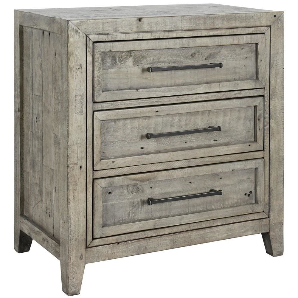 Nightstand | 3 Drawer | Wood | Rough Hewn Texture | Gray