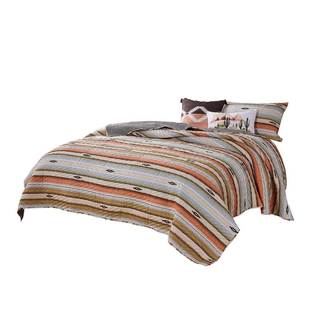 Reversible 2 Piece Twin Size Quilt Set with Stripes Pattern Multicolor By Casagear Home BM226423