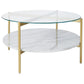 33" Glass Top Cocktail Table with Faux Marbled Shelf, Gold By Casagear Home