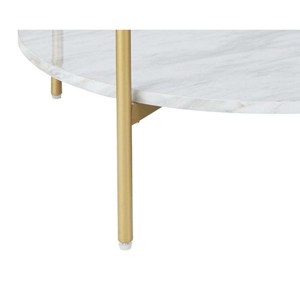 33 Glass Top Cocktail Table with Faux Marbled Shelf Gold By Casagear Home BM226524