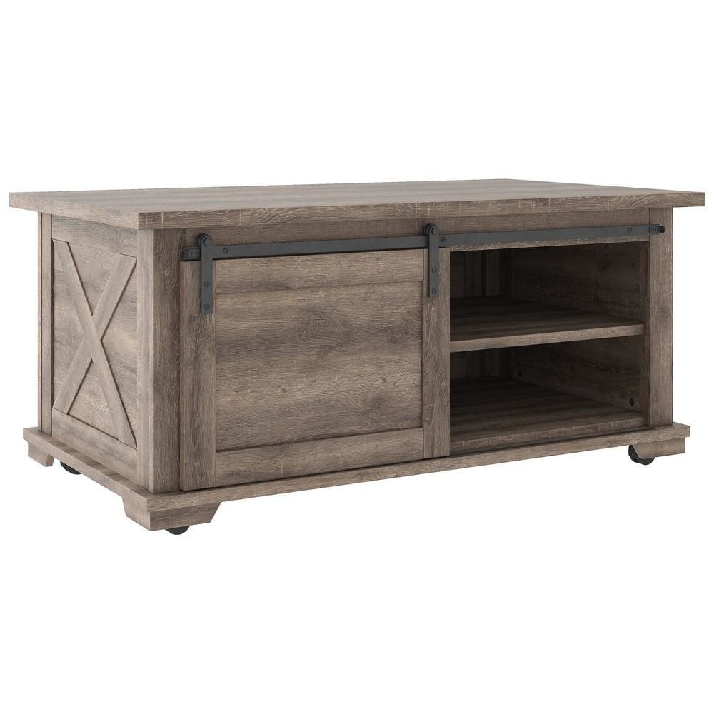 42" Panel Design Cocktail Table with Barn Sliding Door,Brown By Casagear Home