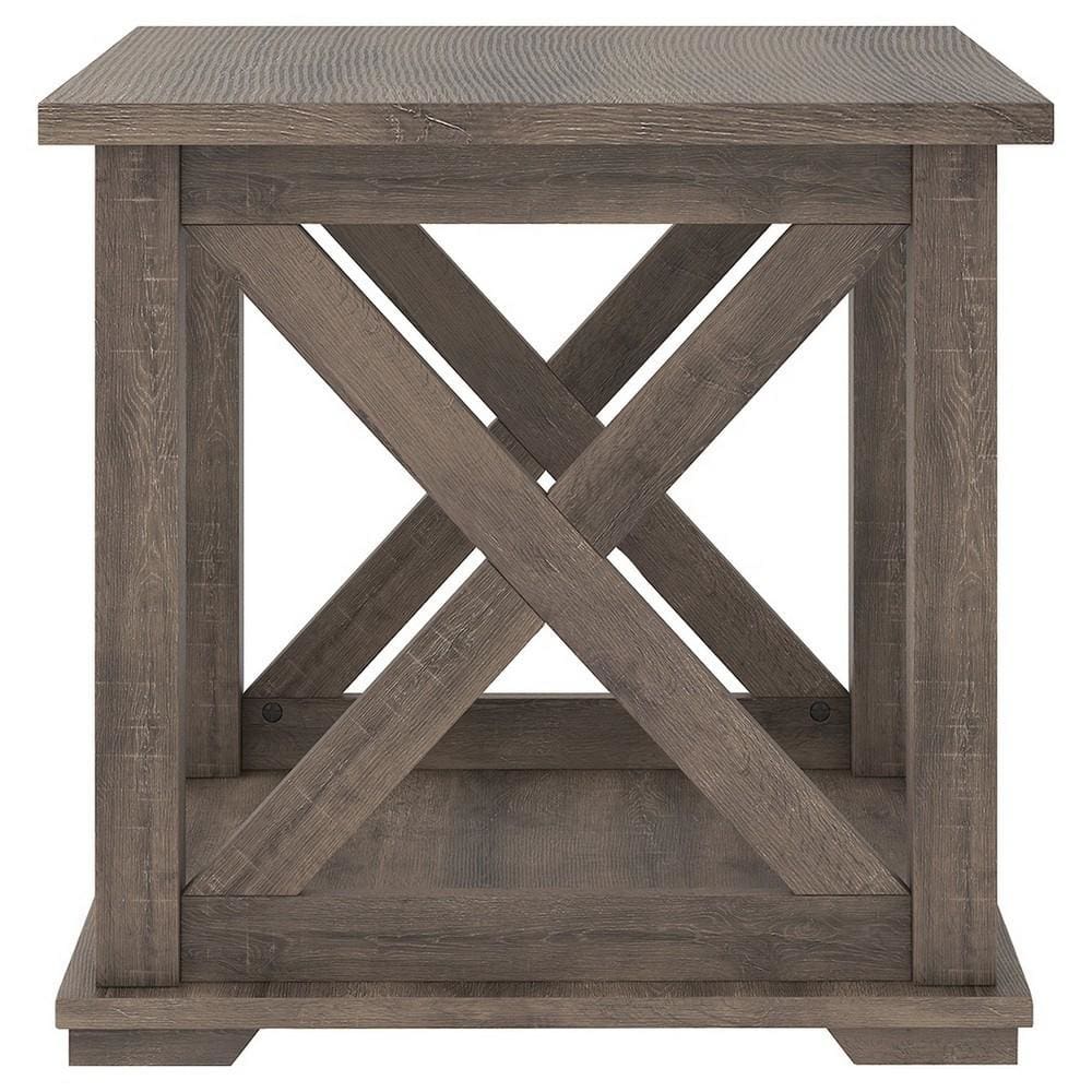 23 Square End Table with Bottom Shelf & Cross Sides Brown By Casagear Home BM226540