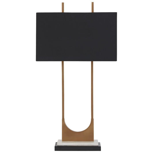 Table Lamp | U Shaped Metal Body | Marble Base | Gold & Black