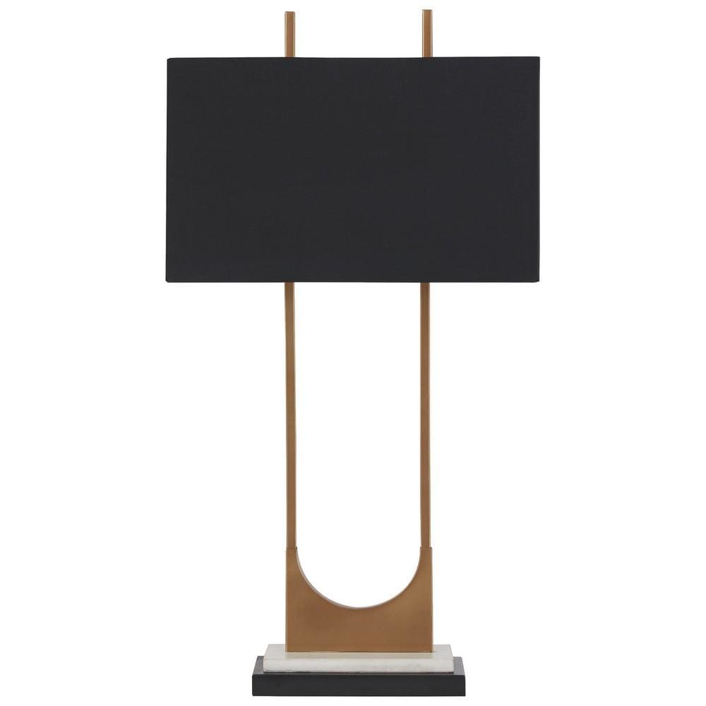 Table Lamp | U Shaped Metal Body | Marble Base | Gold & Black