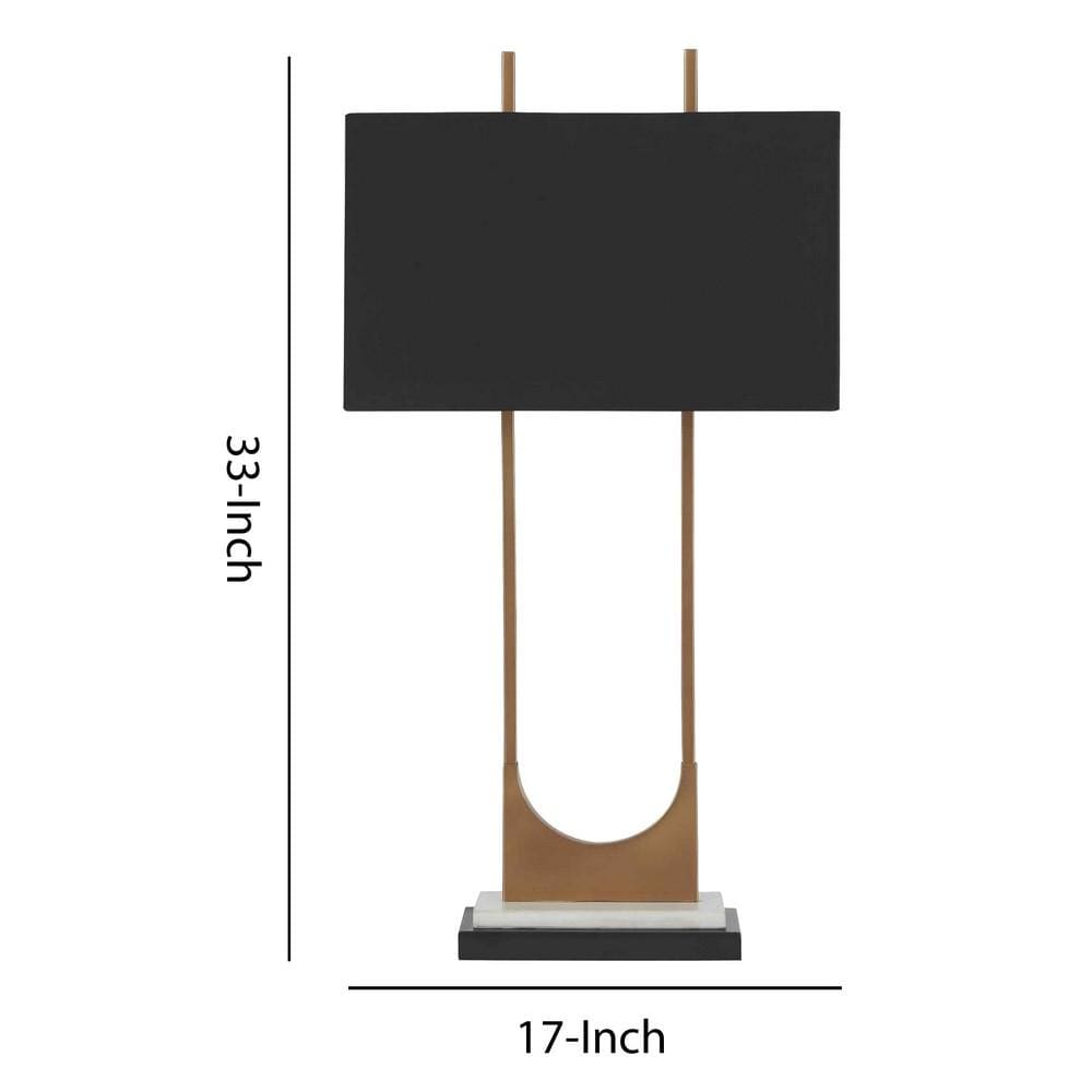 33 U-Shaped Metal Table Lamp with Marble Base Gold & Black By Casagear Home BM226575