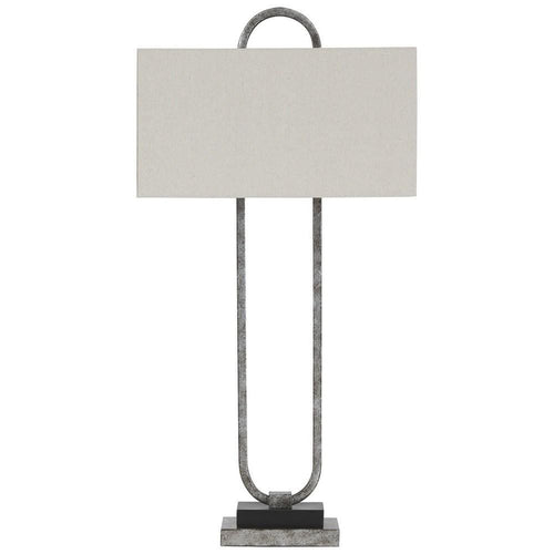 Table Lamp | Capsule Metal Body | Fabric Drum Shade | Gray & White