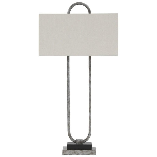 36" Open Capsule Metal Table Lamp with Drum Shade,Gray & White By Casagear Home