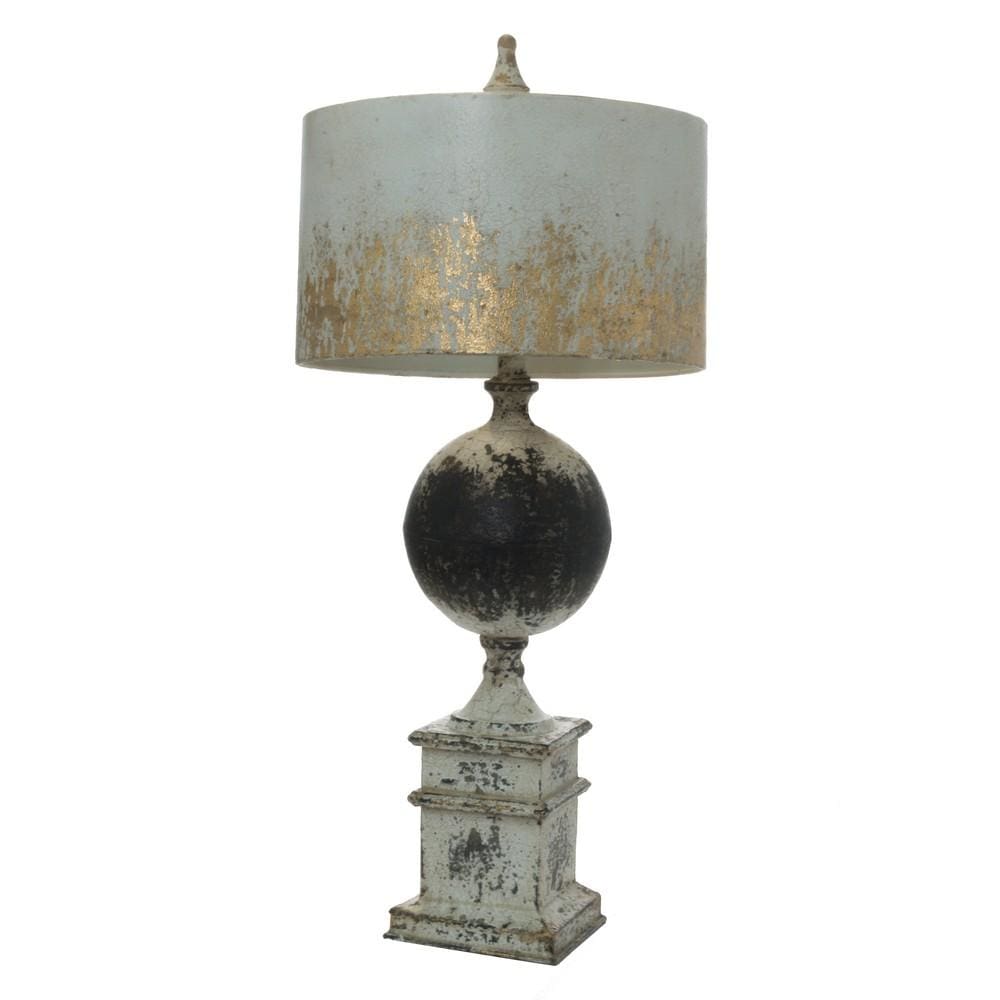 Table Lamp | Vintage Metal Frame | Drum Shade | Antique White