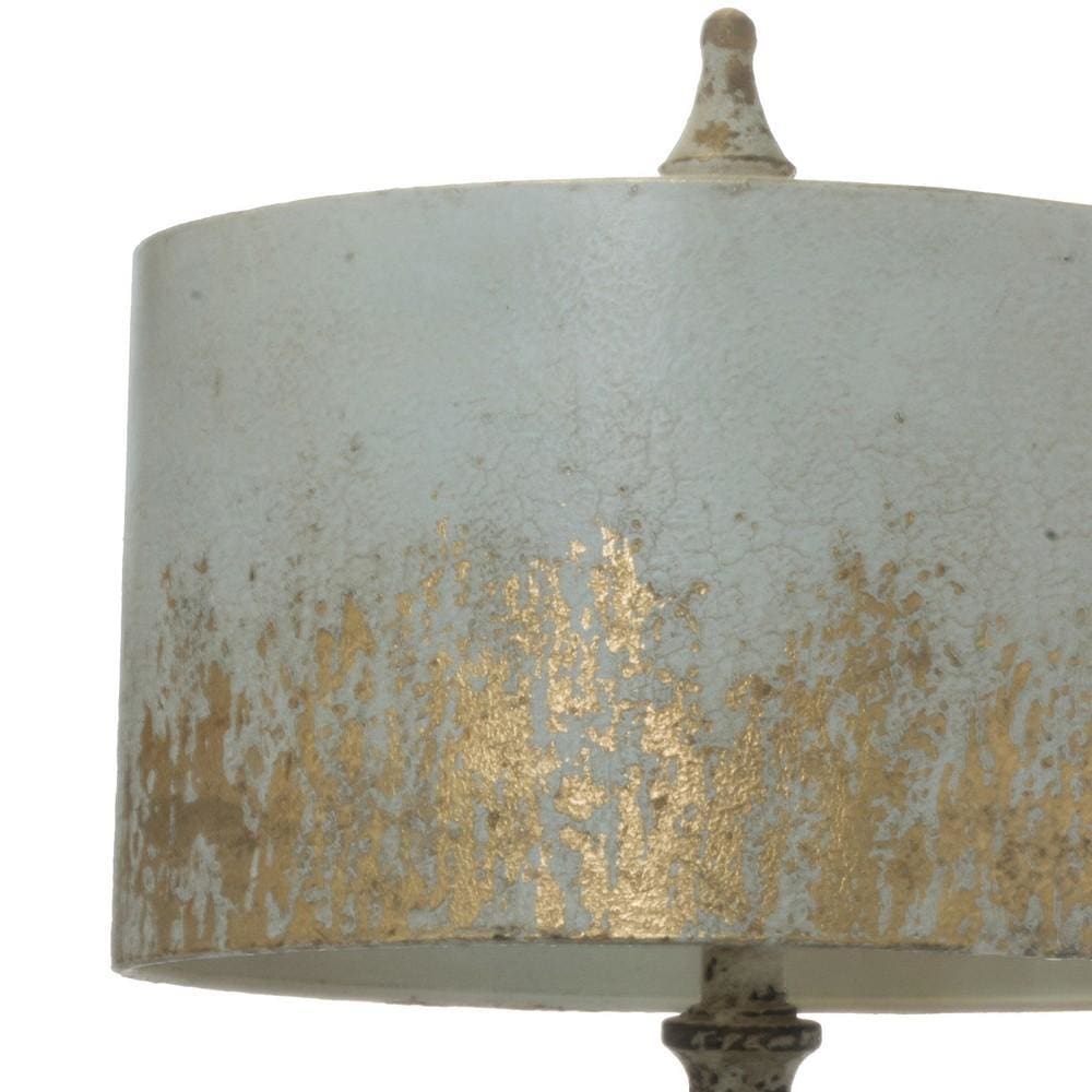 Vintage Metal Frame Table Lamp with Drum Shade Antique White By Casagear Home BM226807