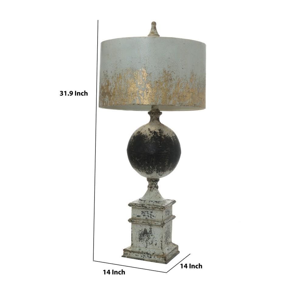 Vintage Metal Frame Table Lamp with Drum Shade Antique White By Casagear Home BM226807