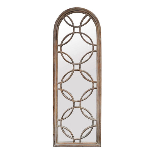 Arched Top Wood Encased Floor Mirror with Ring Design, Brown By Casagear Home