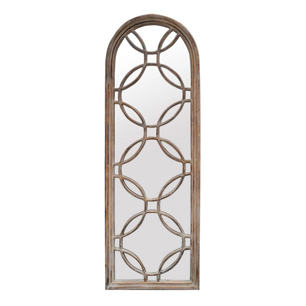 Floor Mirror | Arched Wood Frame | Ring Design | Brown