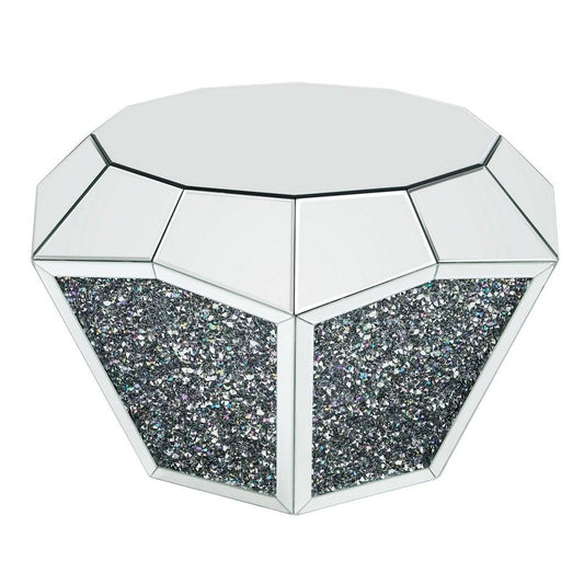 Coffee Table | Octagonal Mirror Top | Faux Diamond Inlays | Silver