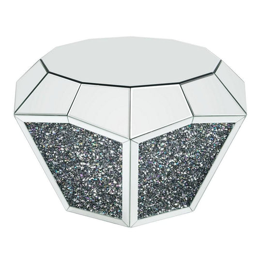 Mirror Octagonal Shape Coffee Table with Faux Diamond Inlays, Silver By Casagear Home