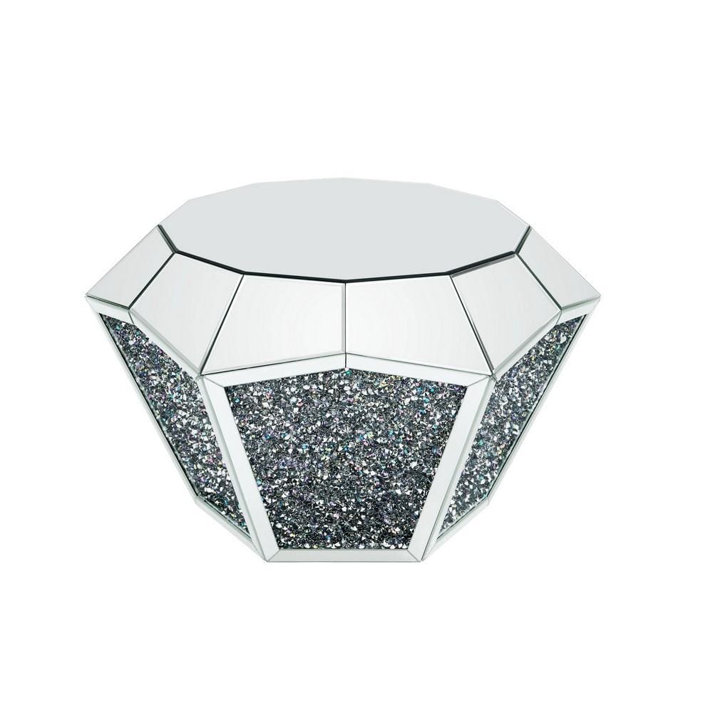 Mirror Octagonal Shape Coffee Table with Faux Diamond Inlays Silver By Casagear Home BM226892