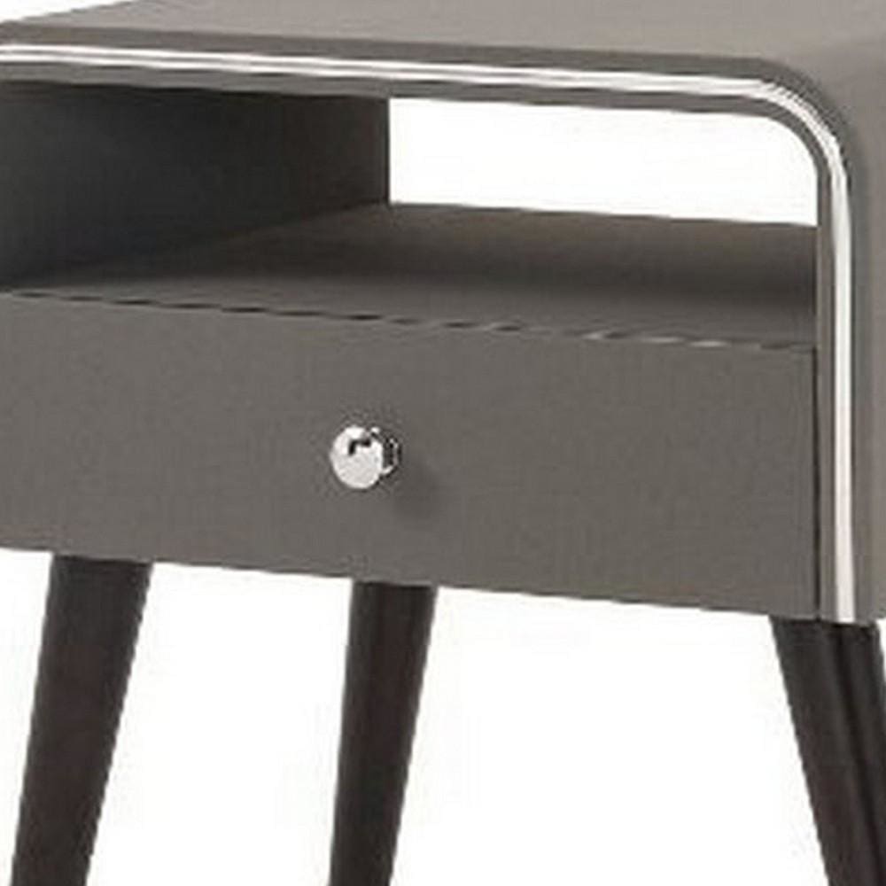 Curved Edge 1-Drawer Nightstand with Chrome Trim,Gray & Black By Casagear Home BM226952
