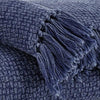 60 x 50 Cotton Throw with Textured and Fringe Details Set of 3 Navy Blue By Casagear Home BM226980