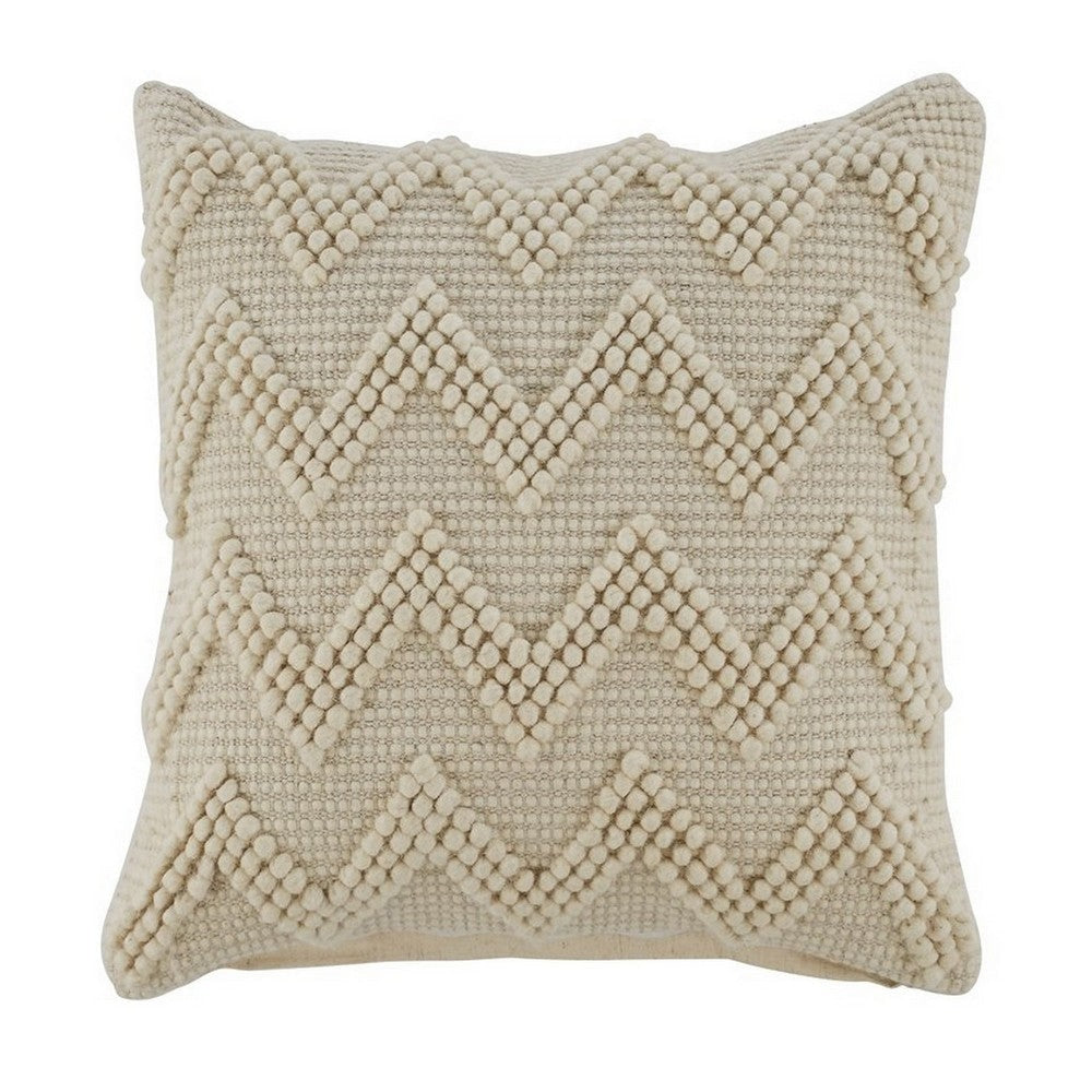 20 x 20 Cotton Accent Pillow with Chevron Beaded Details, Set of 4, Cream By Casagear Home