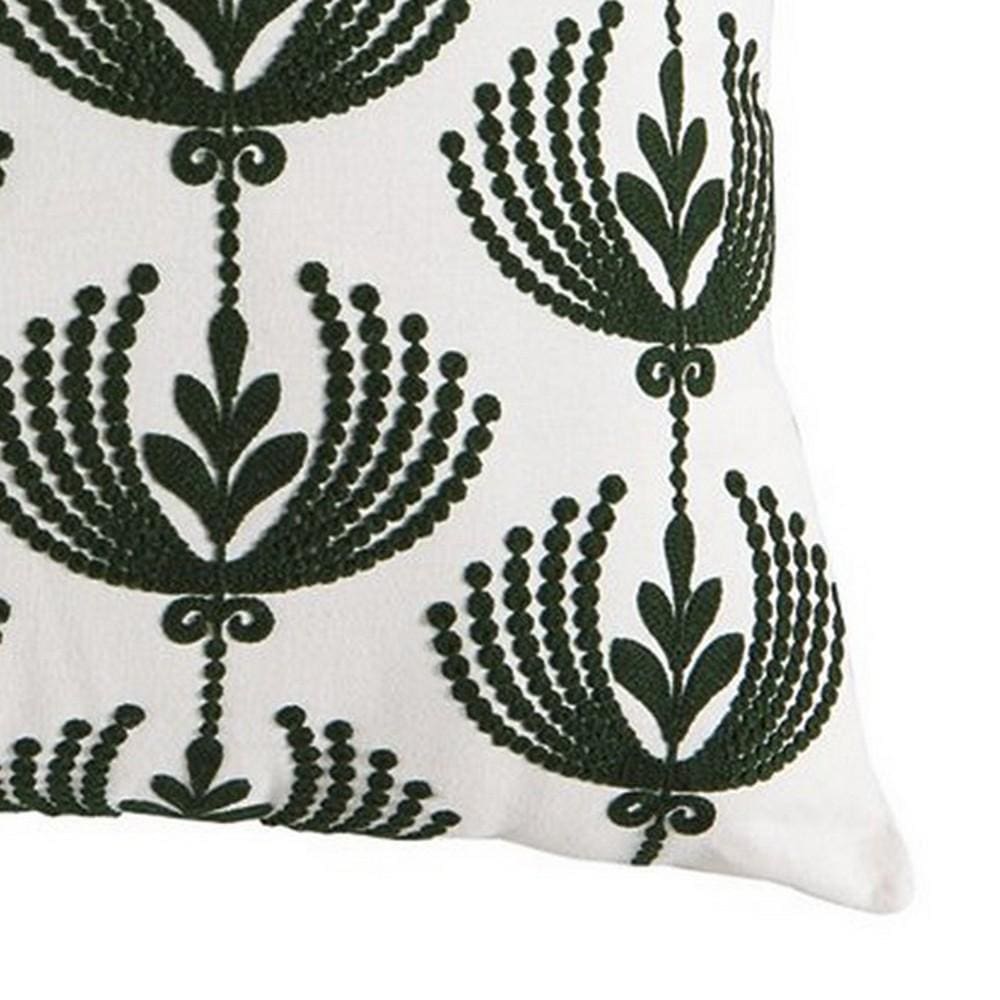 Accent Pillow with Embroidered Floral Design Set of 4 White and Green By Casagear Home BM227018